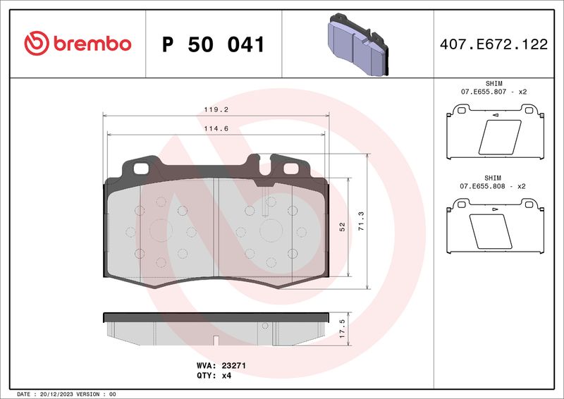 Комплект тормозных колодок, дисковый тормоз BREMBO P50041