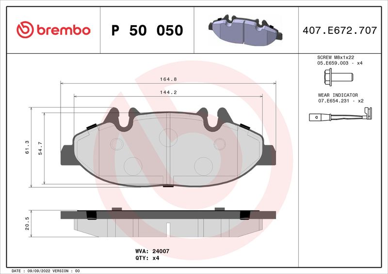 Комплект тормозных колодок, дисковый тормоз BREMBO P50050