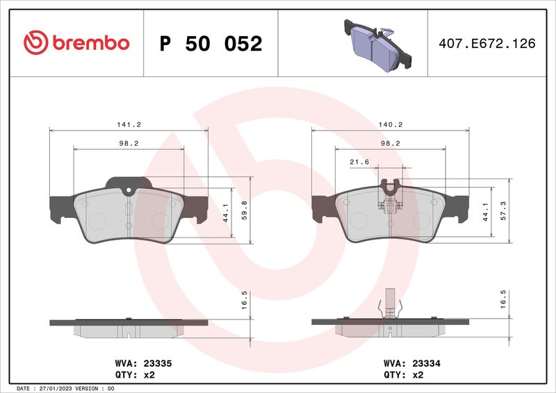 Комплект тормозных колодок, дисковый тормоз BREMBO P50052