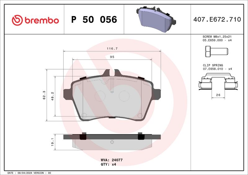 Комплект тормозных колодок, дисковый тормоз BREMBO P50056