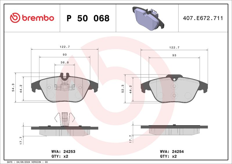 Комплект тормозных колодок, дисковый тормоз BREMBO P50068X