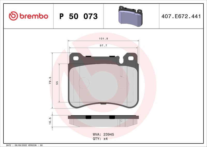 Комплект тормозных колодок, дисковый тормоз BREMBO P50073