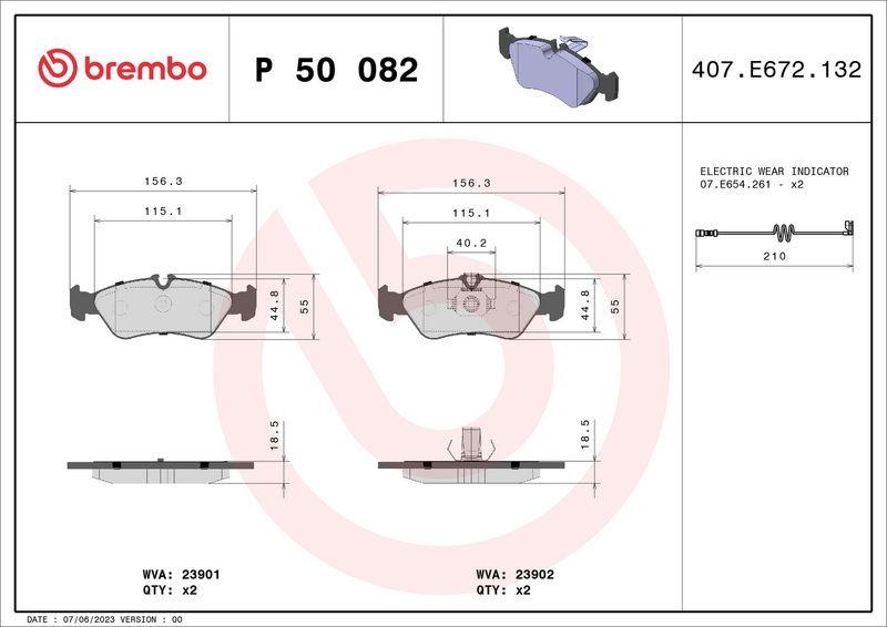 Комплект тормозных колодок, дисковый тормоз BREMBO P50082