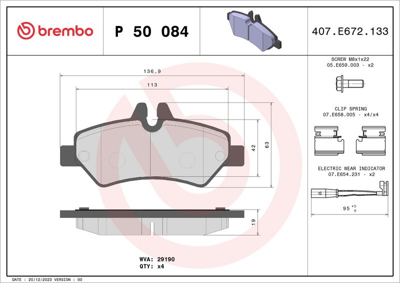Комплект тормозных колодок, дисковый тормоз BREMBO P50084