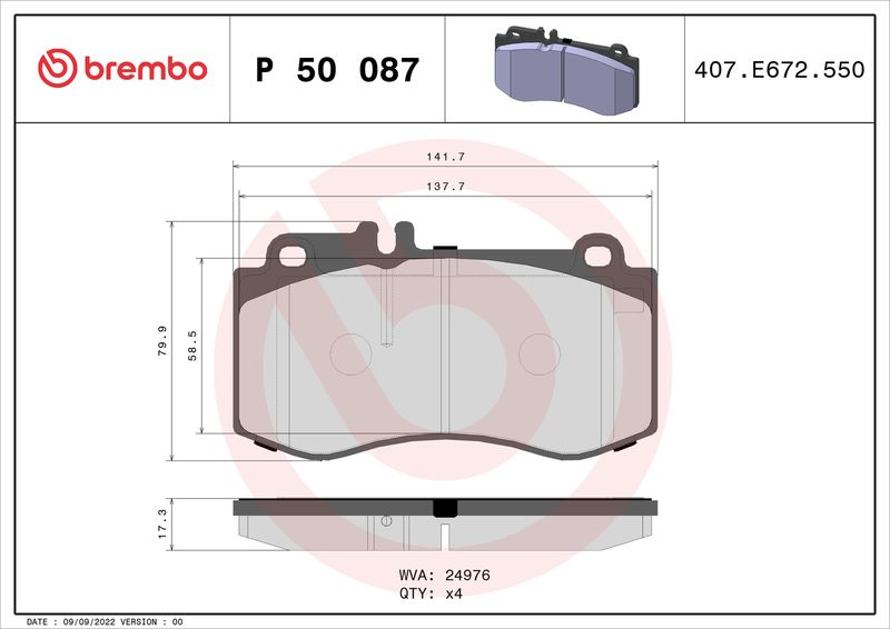 Комплект тормозных колодок, дисковый тормоз BREMBO P50087