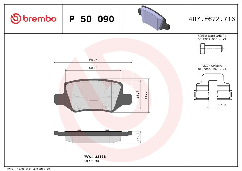Комплект тормозных колодок, дисковый тормоз BREMBO P50090