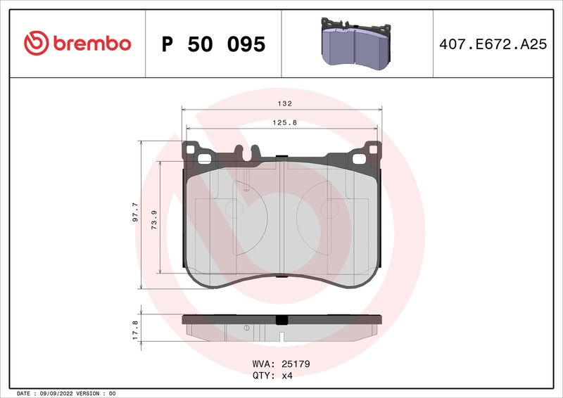 Комплект тормозных колодок, дисковый тормоз BREMBO P50095