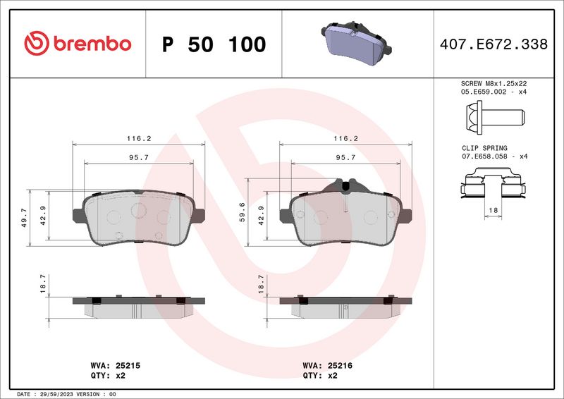 Комплект тормозных колодок, дисковый тормоз BREMBO P50100