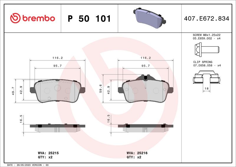 Комплект тормозных колодок, дисковый тормоз BREMBO P50101