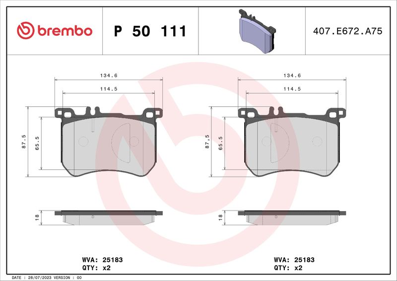 Комплект тормозных колодок, дисковый тормоз BREMBO P50111
