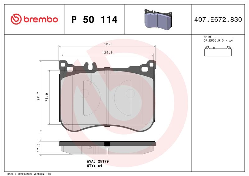 Комплект тормозных колодок, дисковый тормоз BREMBO P50114