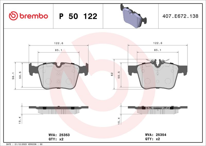 Комплект тормозных колодок, дисковый тормоз BREMBO P50122