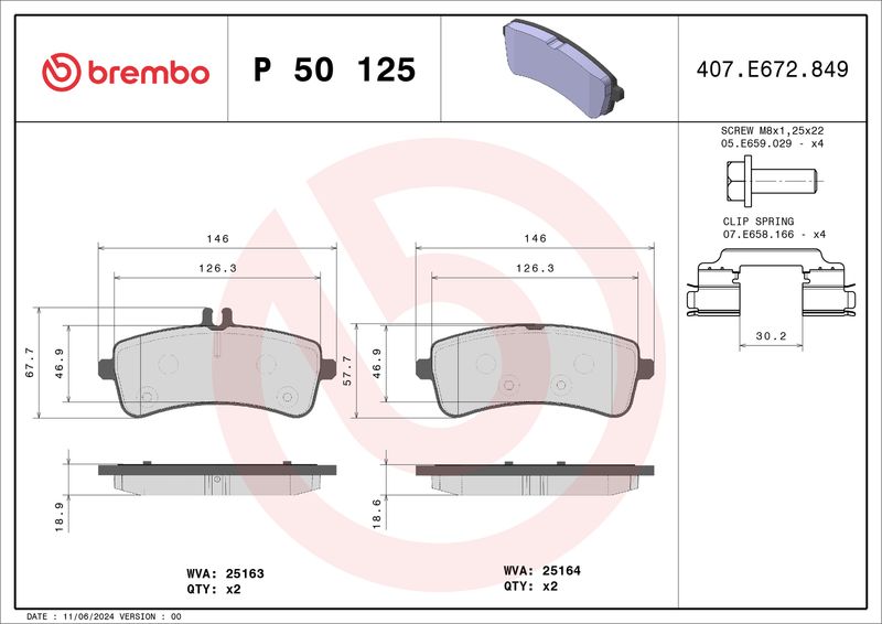 Комплект тормозных колодок, дисковый тормоз BREMBO P50125