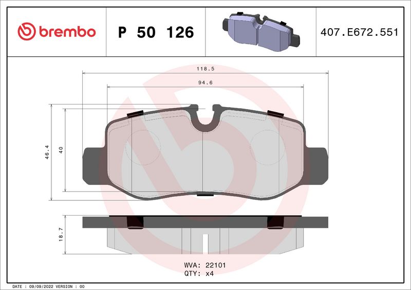 Комплект тормозных колодок, дисковый тормоз BREMBO P50126