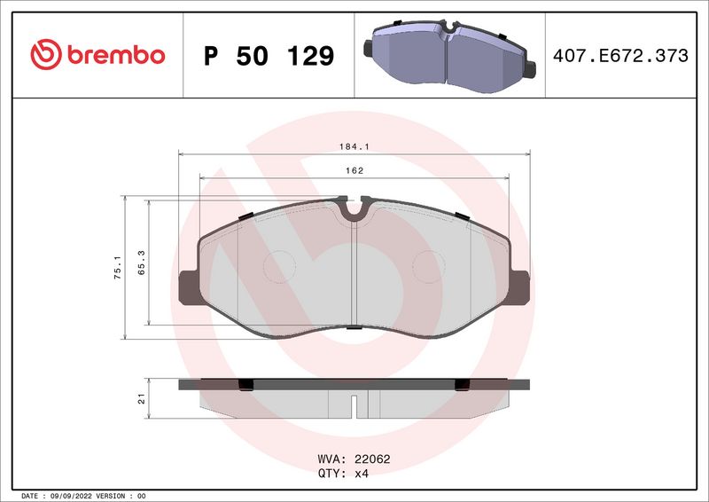 Комплект тормозных колодок, дисковый тормоз BREMBO P50129