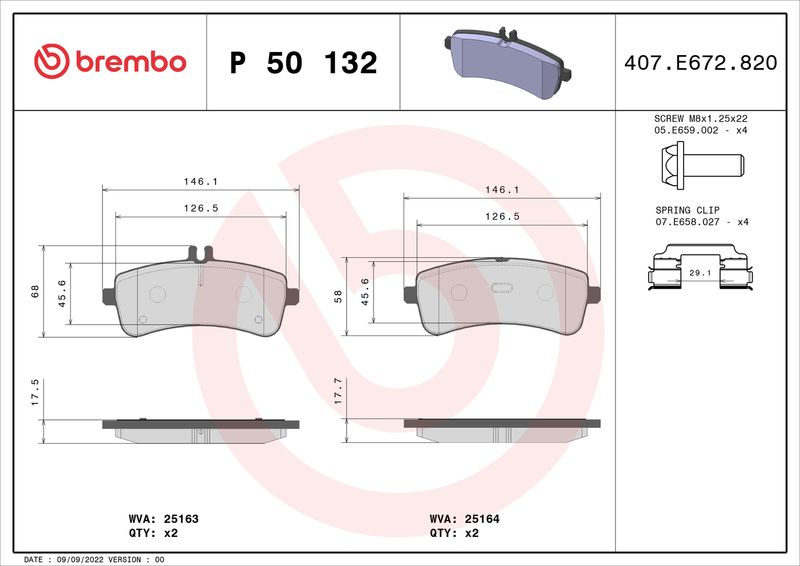 Комплект тормозных колодок, дисковый тормоз BREMBO P50132