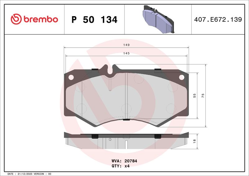 Комплект тормозных колодок, дисковый тормоз BREMBO P50134