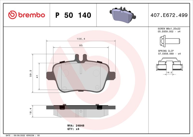 Комплект тормозных колодок, дисковый тормоз BREMBO P50140
