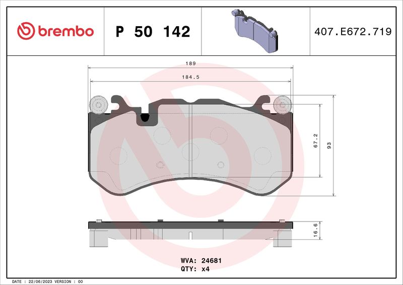 Комплект тормозных колодок, дисковый тормоз BREMBO P50142