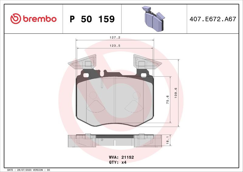 Комплект тормозных колодок, дисковый тормоз BREMBO P50159