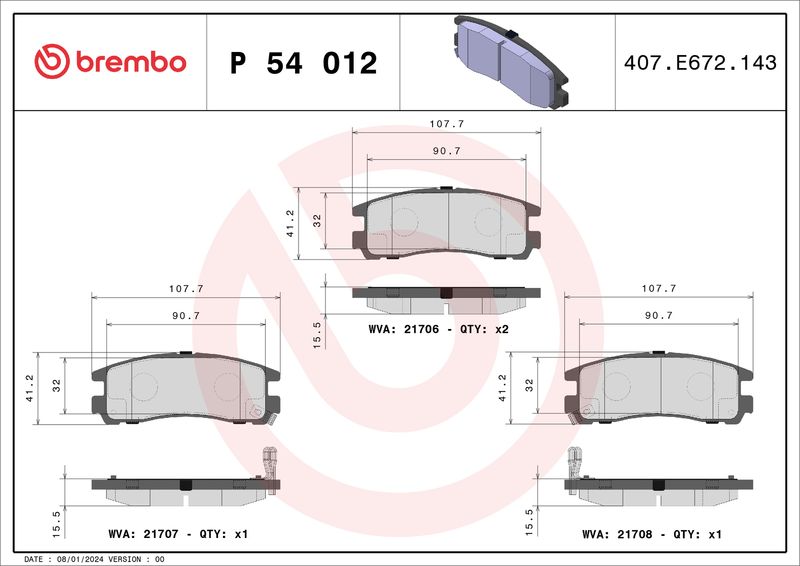 Комплект тормозных колодок, дисковый тормоз BREMBO P54012