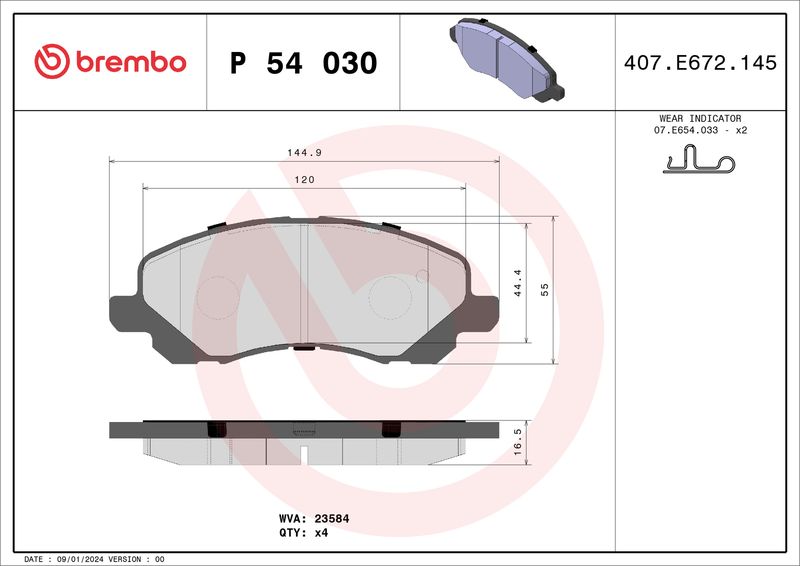 Комплект тормозных колодок, дисковый тормоз BREMBO P54030