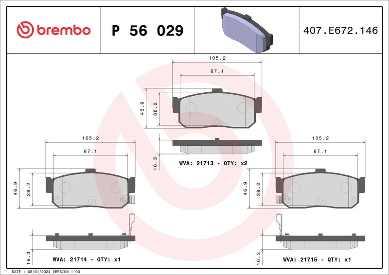 Комплект тормозных колодок, дисковый тормоз BREMBO P56029