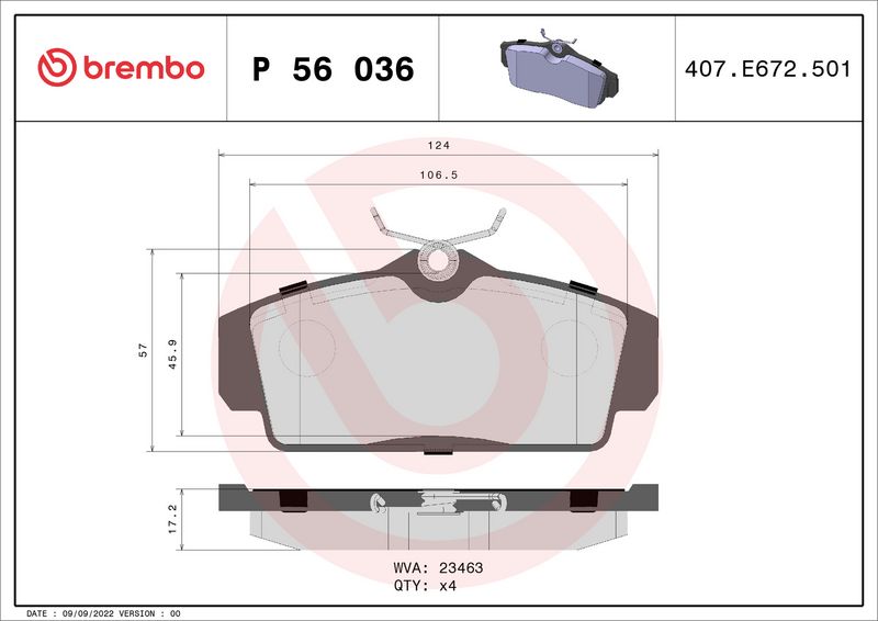 Комплект тормозных колодок, дисковый тормоз BREMBO P56036