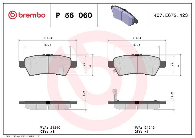 Комплект тормозных колодок, дисковый тормоз BREMBO P56060
