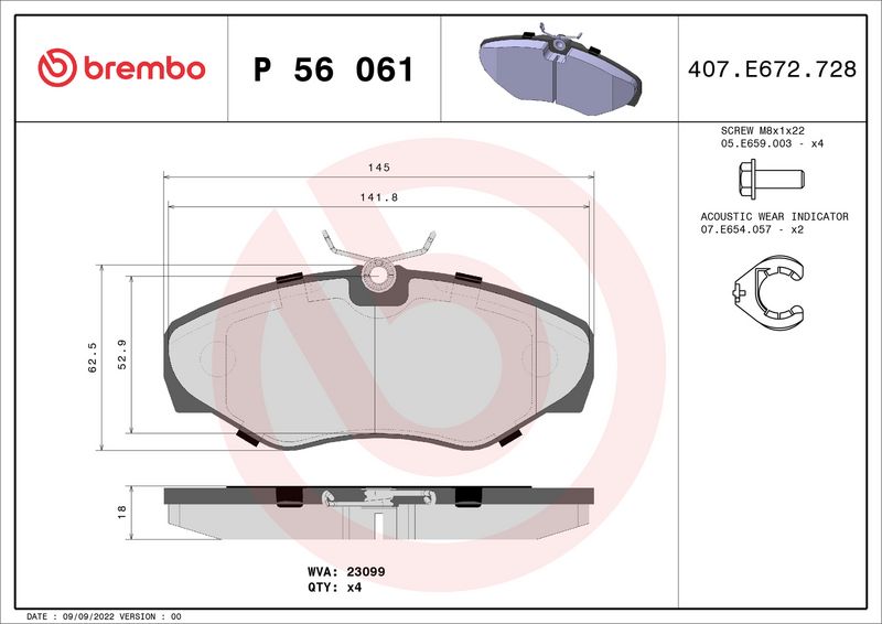 Комплект тормозных колодок, дисковый тормоз BREMBO P56061