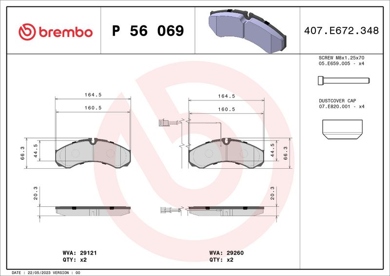 Комплект тормозных колодок, дисковый тормоз BREMBO P56069