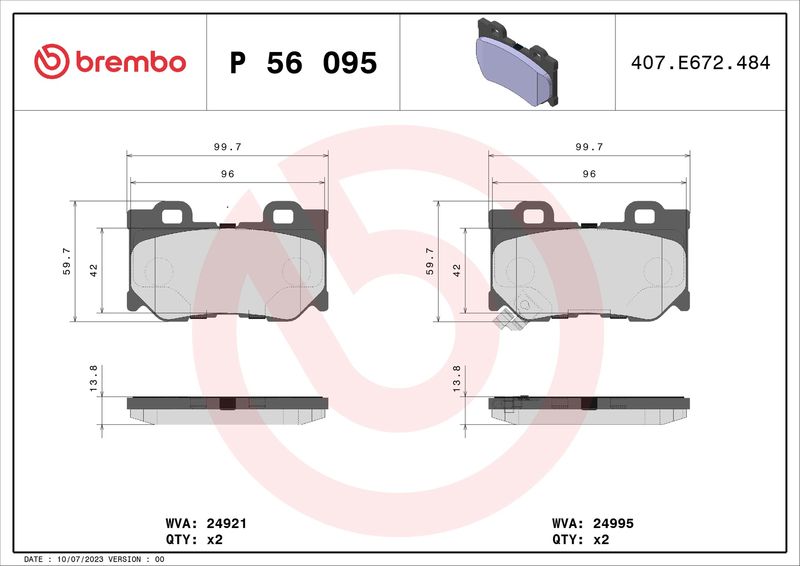 Комплект тормозных колодок, дисковый тормоз BREMBO P56095