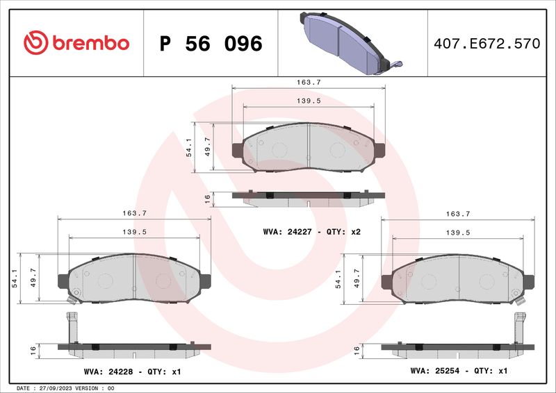 Комплект тормозных колодок, дисковый тормоз BREMBO P56096