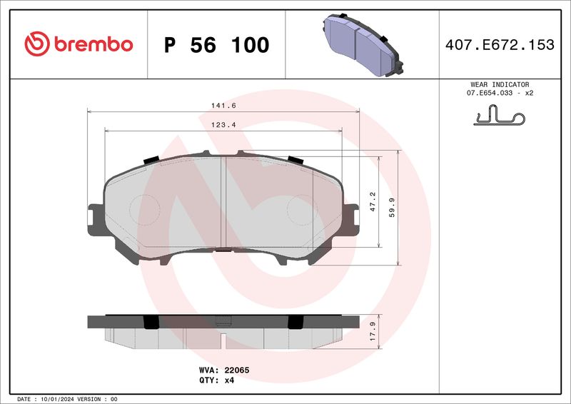 Комплект тормозных колодок, дисковый тормоз BREMBO P56100