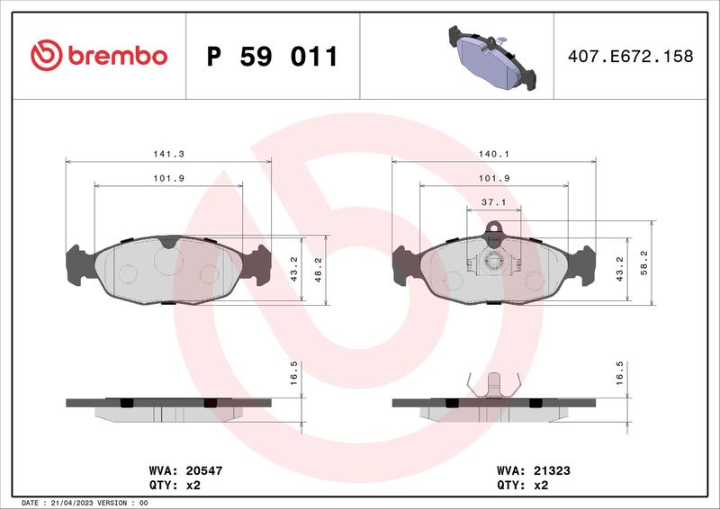 Комплект тормозных колодок, дисковый тормоз BREMBO P59011