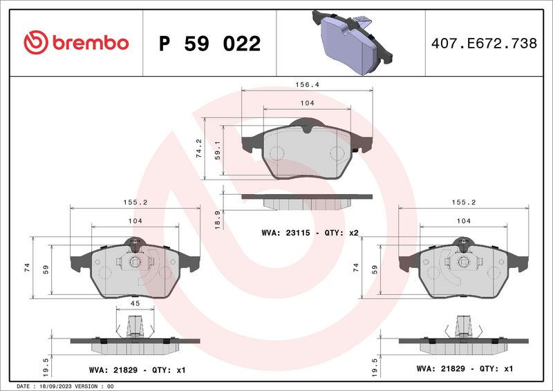 Комплект тормозных колодок, дисковый тормоз BREMBO P59022