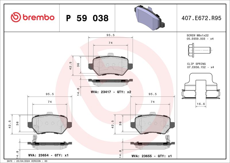 Комплект тормозных колодок, дисковый тормоз BREMBO P59038