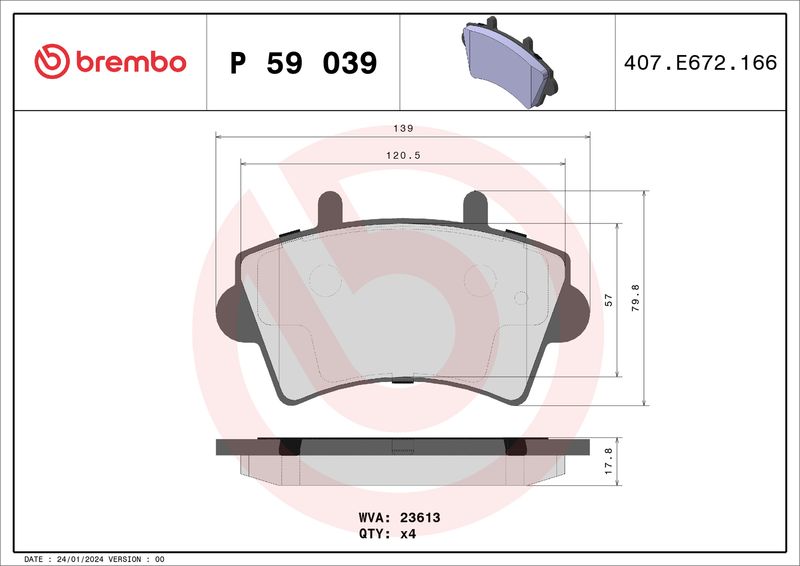 Комплект тормозных колодок, дисковый тормоз BREMBO P59039