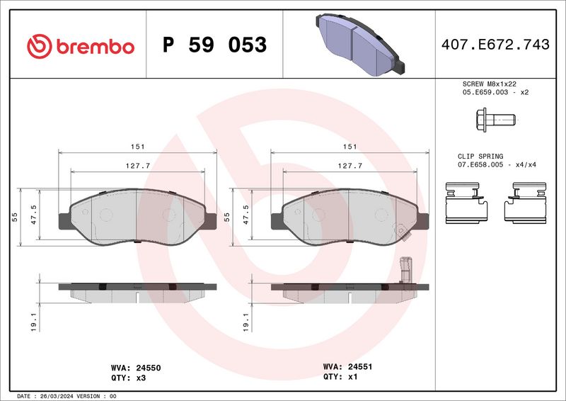 Комплект тормозных колодок, дисковый тормоз BREMBO P59053