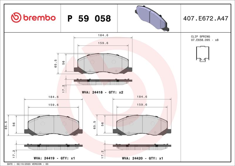 Комплект тормозных колодок, дисковый тормоз BREMBO P59058