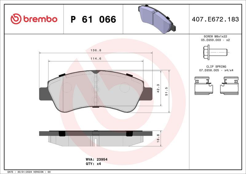 Комплект тормозных колодок, дисковый тормоз BREMBO P61066