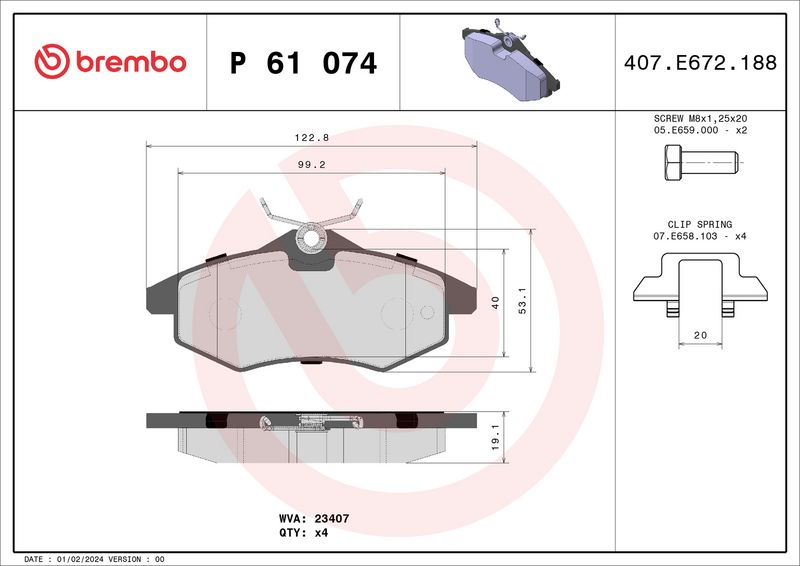 Комплект тормозных колодок, дисковый тормоз BREMBO P61074