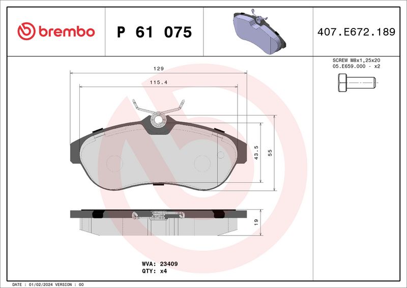 Комплект тормозных колодок, дисковый тормоз BREMBO P61075X