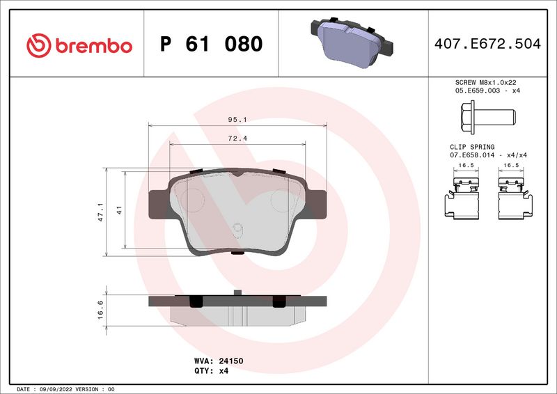 Комплект тормозных колодок, дисковый тормоз BREMBO P61080
