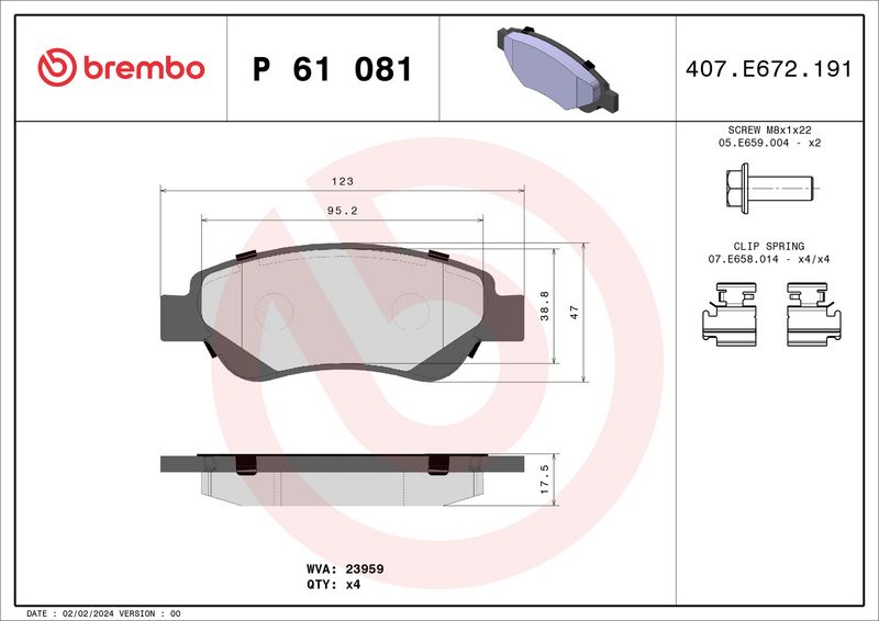 Комплект тормозных колодок, дисковый тормоз BREMBO P61081