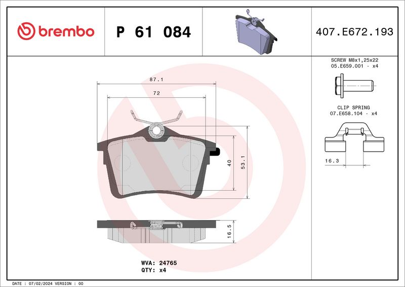 Комплект тормозных колодок, дисковый тормоз BREMBO P61084
