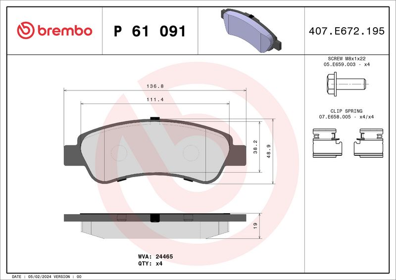 Комплект тормозных колодок, дисковый тормоз BREMBO P61091