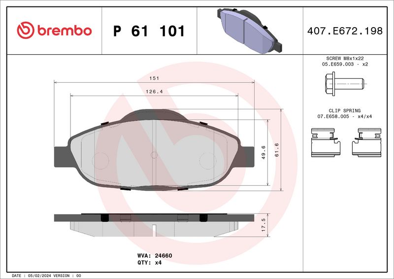 Комплект тормозных колодок, дисковый тормоз BREMBO P61101