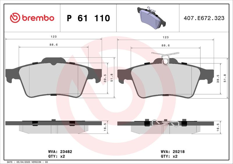 Комплект тормозных колодок, дисковый тормоз BREMBO P61110