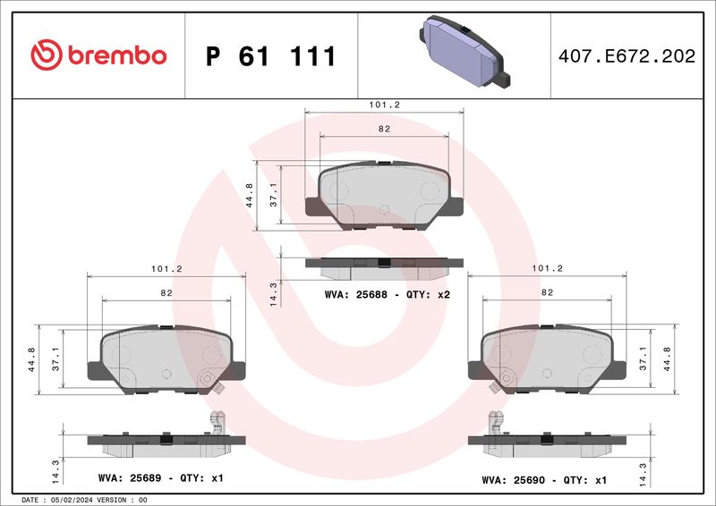Комплект тормозных колодок, дисковый тормоз BREMBO P61111